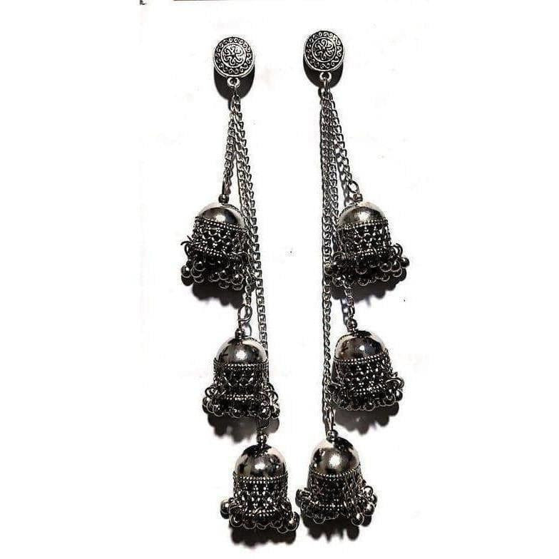 Antique Kashmiri style long hanging black pearl jhumka earrings for women