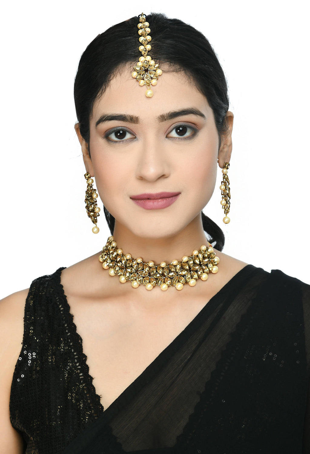 Golden Kundan and Pearl Statement Choker Necklace for Women