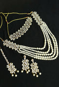 Mominos Fashion gold-polished Rani Haar with white and off-white pearls and Kundan stones