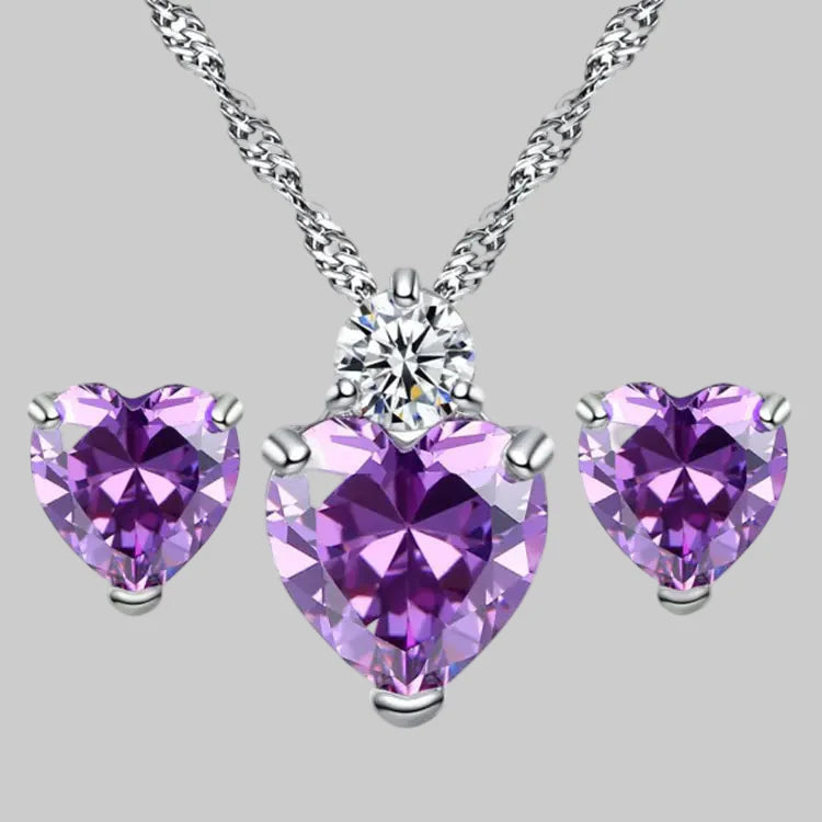 Heart-Shaped Zirconia Earrings and Necklace Set