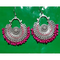 Fancy Chandbali Jhumka earrings with pink pearls and elegant finish
