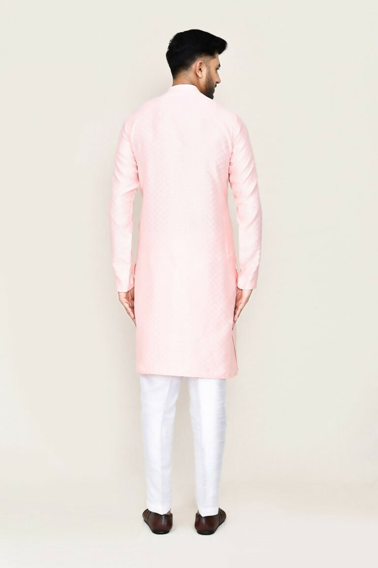 Pink Jacquard Silk Kurta Set with Straight Fit Pants