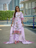 Purple linen kurta set with elegant digital print and foil work