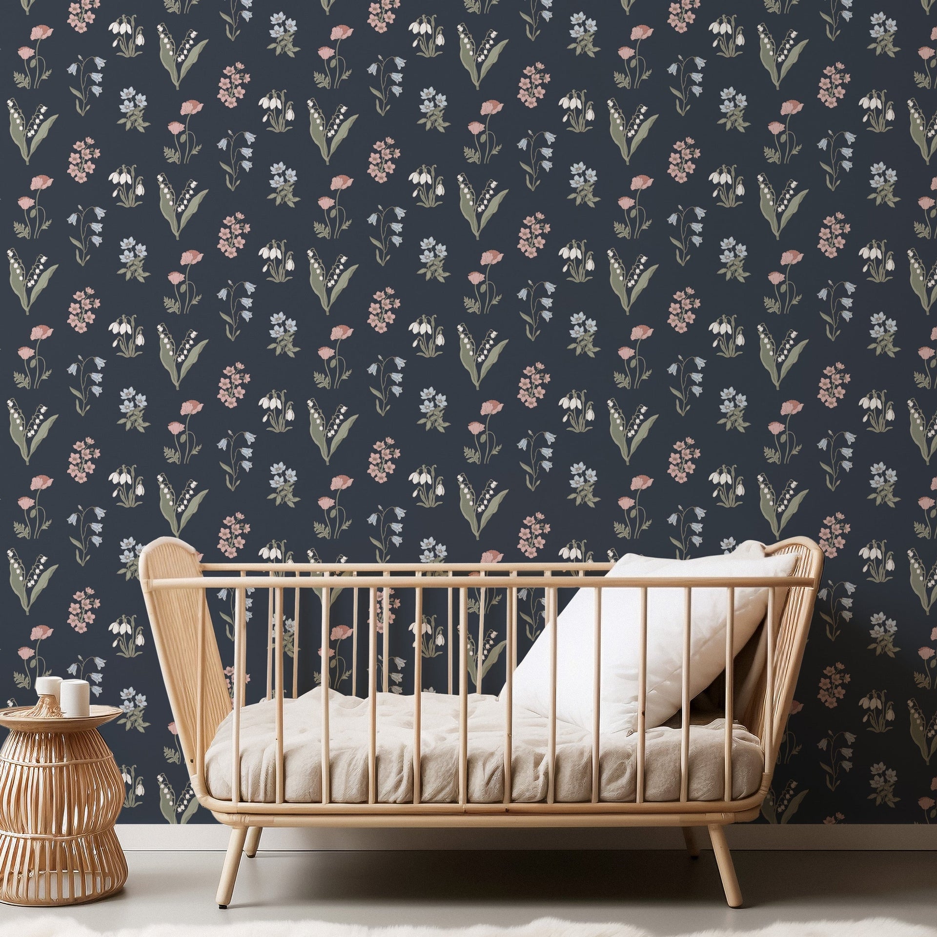 Holly Floral Removable Wallpaper - Pink, Blue & Green Cottagecore