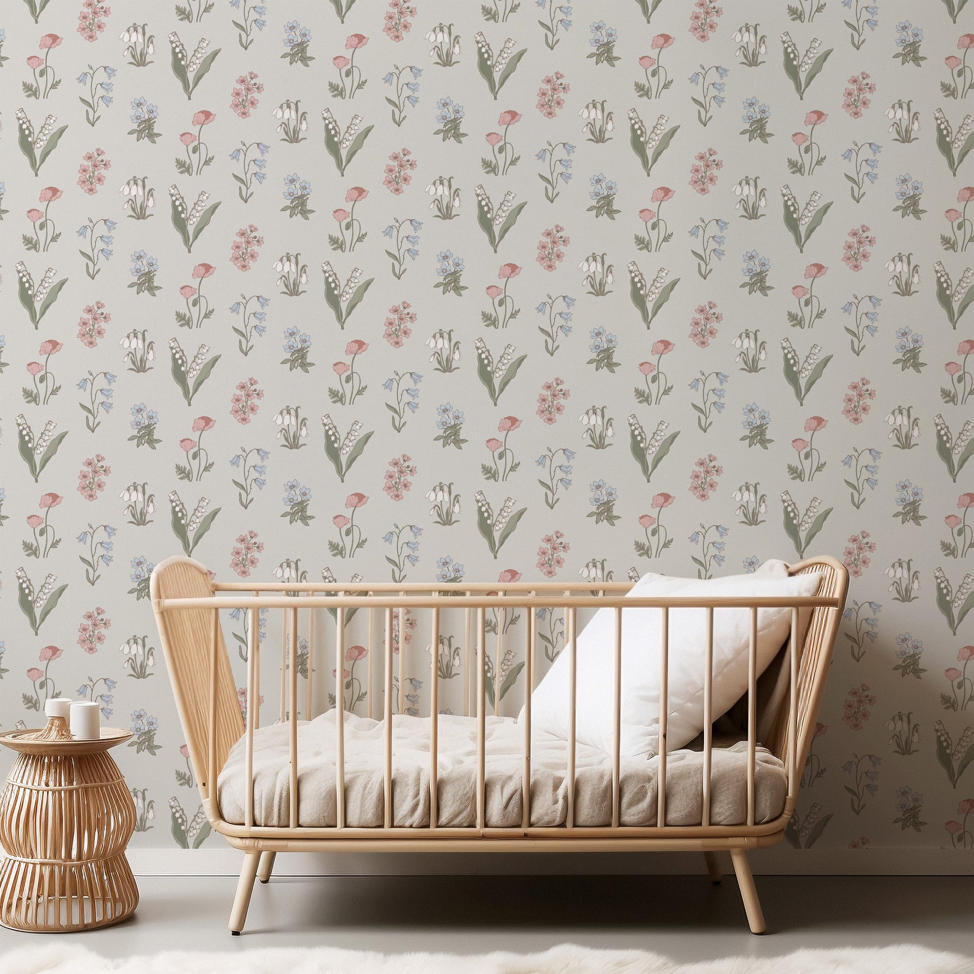 Holly Floral Removable Wallpaper - Pink, Blue & Green Cottagecore