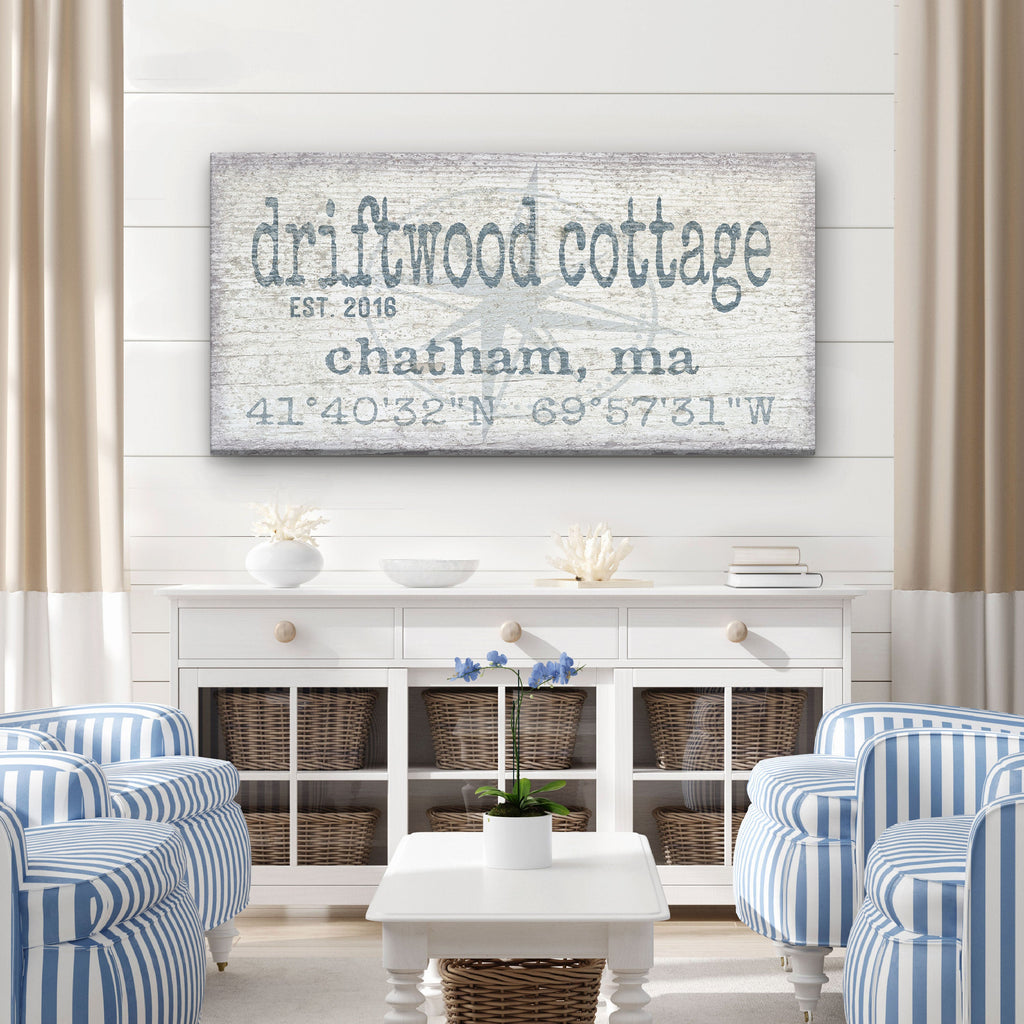 Personalized Home Name Coordinates Canvas Sign with Compass Rose