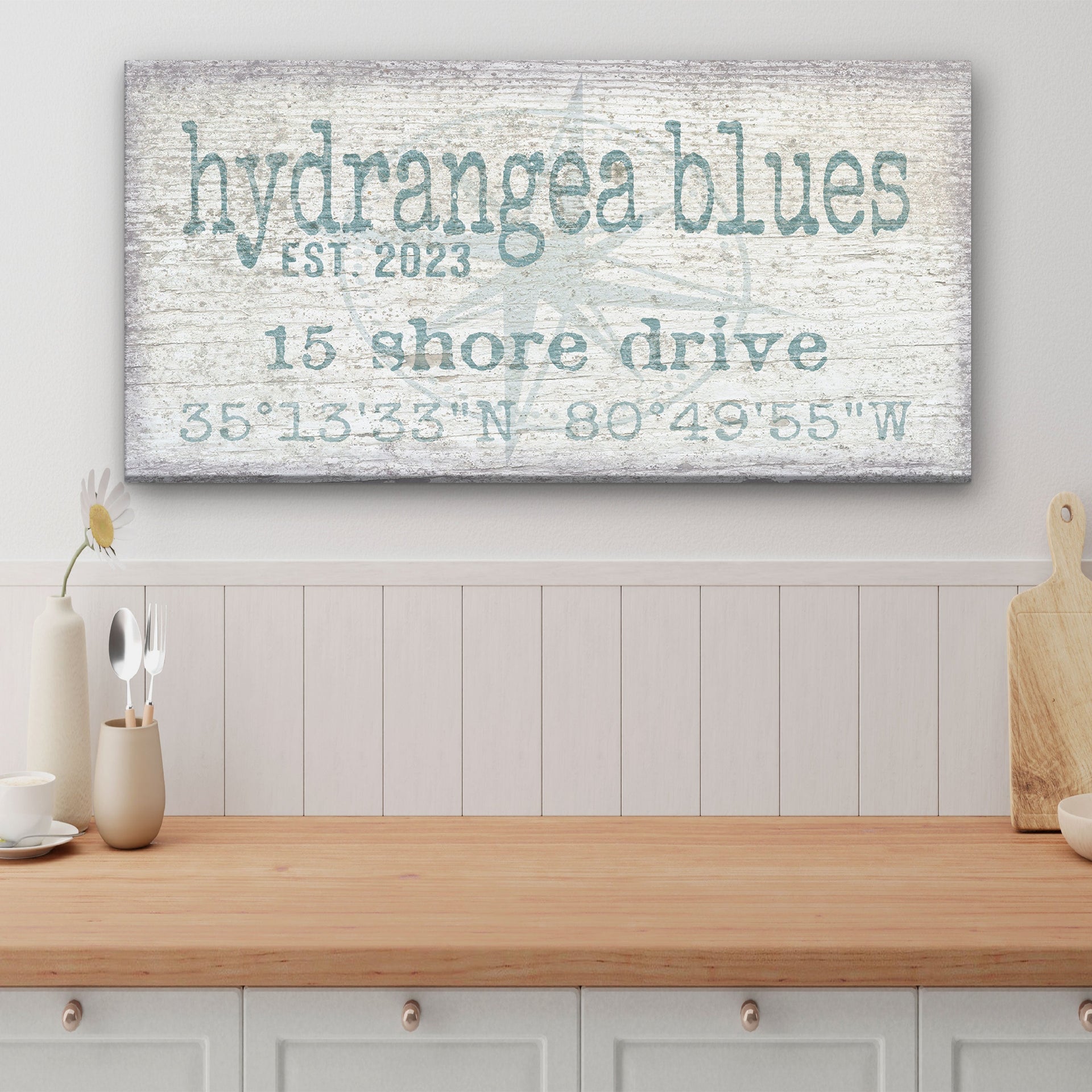 Personalized Home Name Coordinates Canvas Sign with Compass Rose