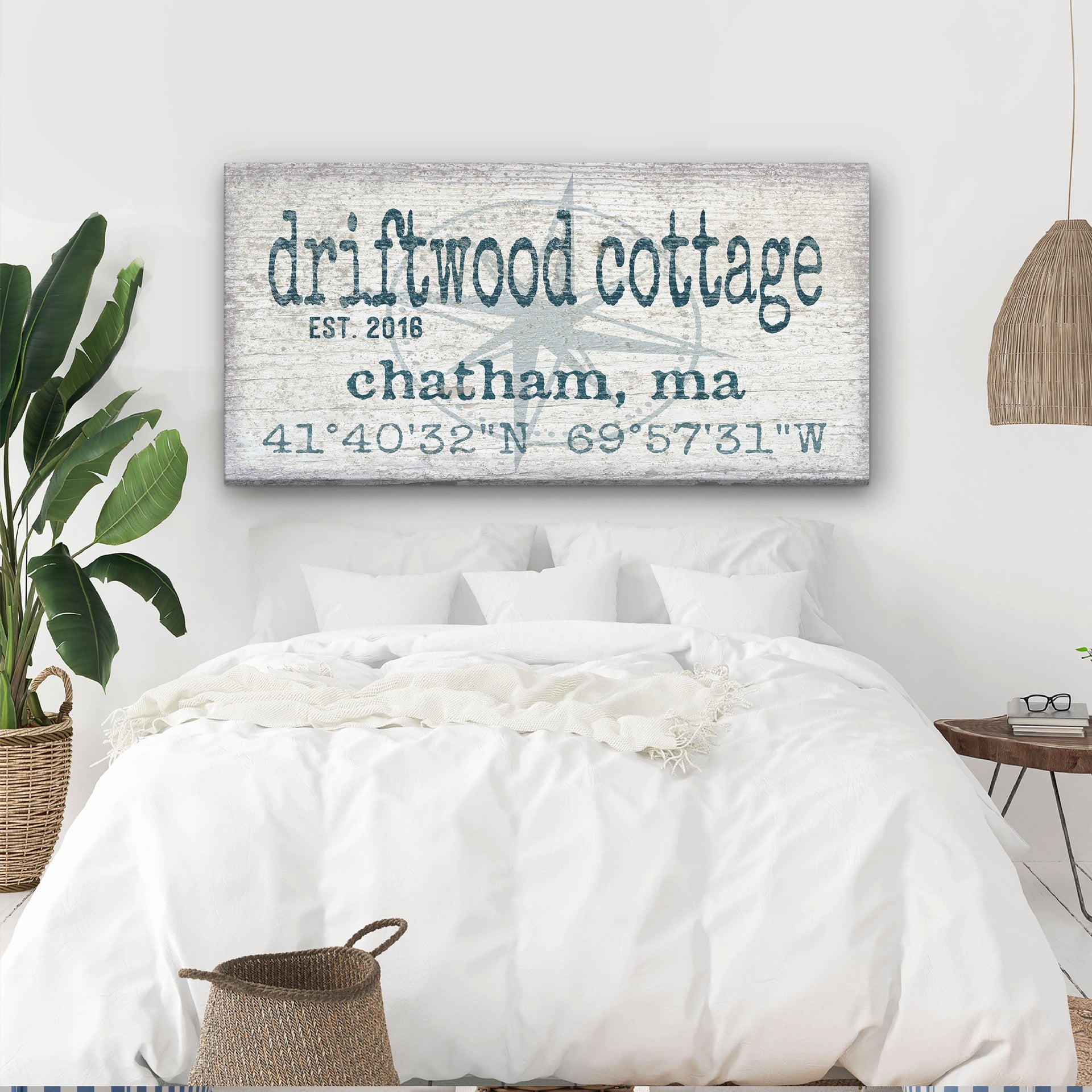 Personalized Home Name Coordinates Canvas Sign with Compass Rose