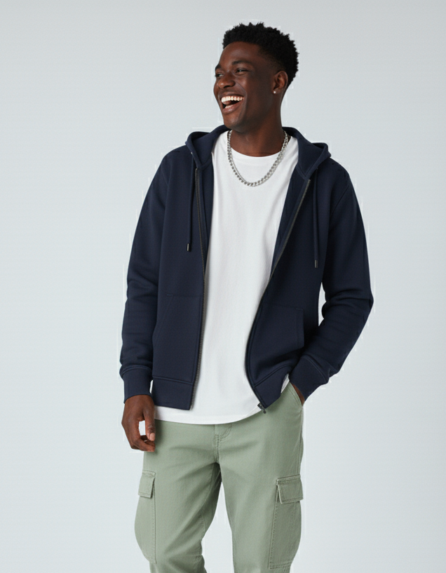 Heavyweight Zip Up Hoodie in Black Fleece for Men - Image 9