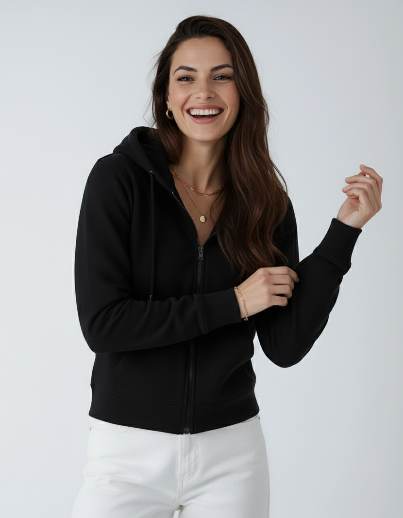Heavyweight Zip Up Hoodie in Black Fleece for Men - Image 4