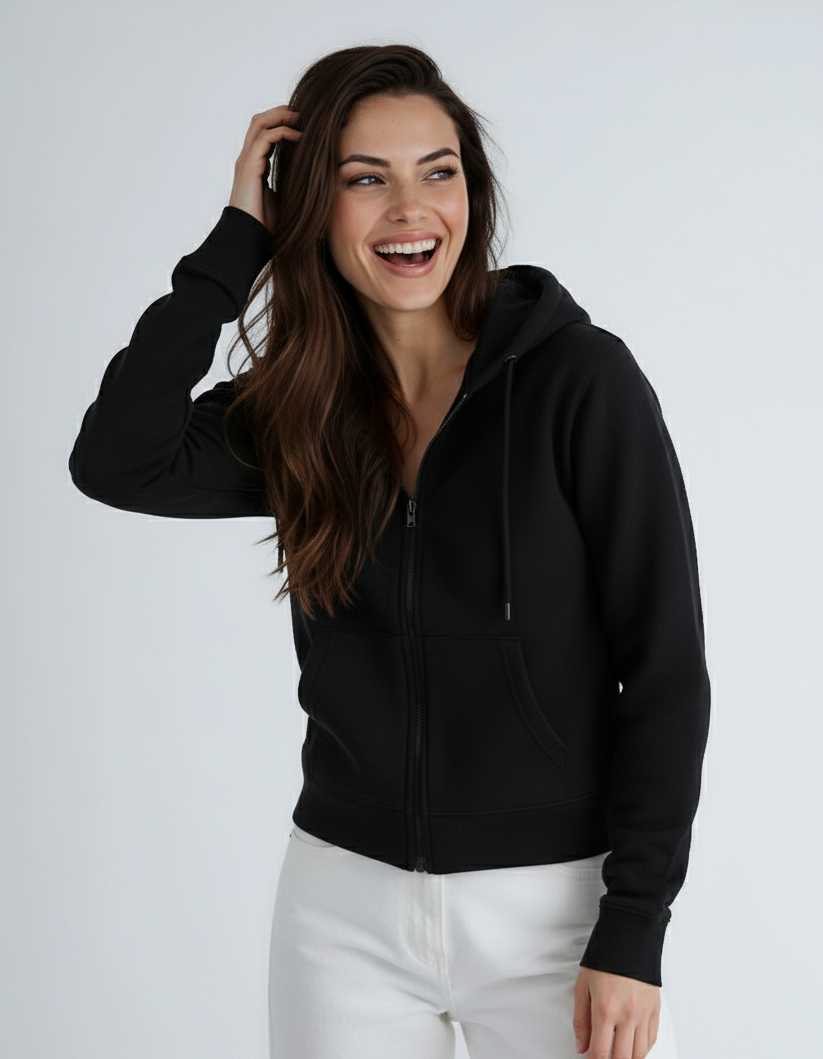 Heavyweight Zip Up Hoodie in Black Fleece for Men - Image 5