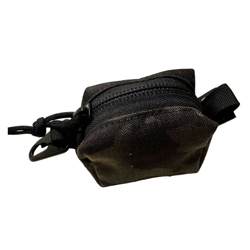 Hot Shot Scout Keychain Pouch in black tactical fabric with zip closure attached to a gear loop.