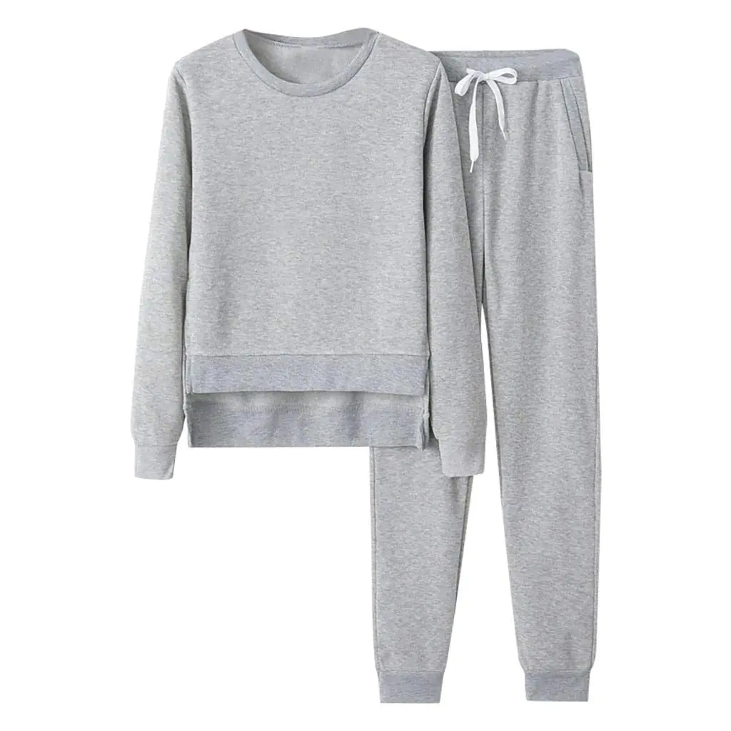 HICItro Sweatsuits for Women 2 PieceCrew Neck Long Sleeve Solid Sweatshirt Sweatpant Tracksuit Irregular Hem Pullover Outfit Grey_05 Medium