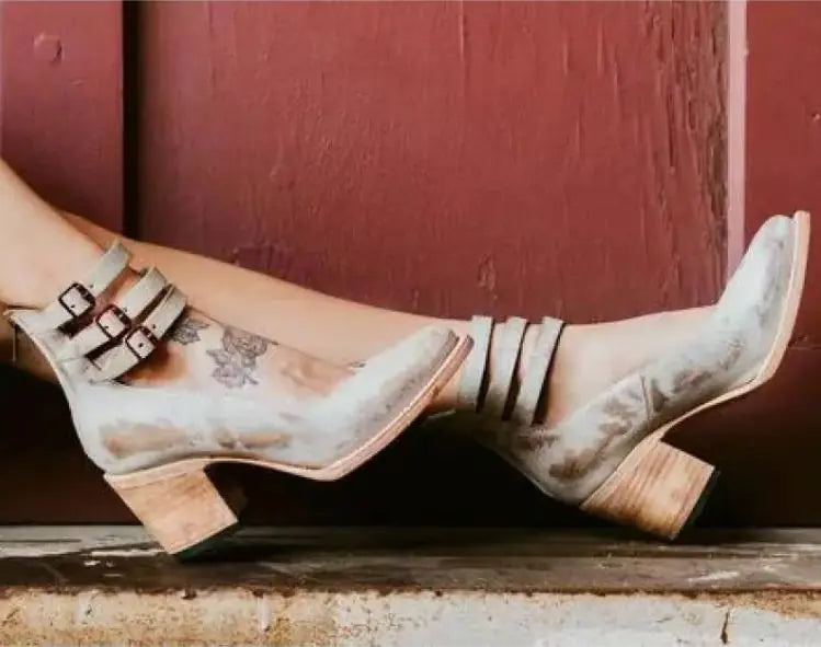 Women's Triple Buckle Ankle Strap Block Heel Shoes - Image 9