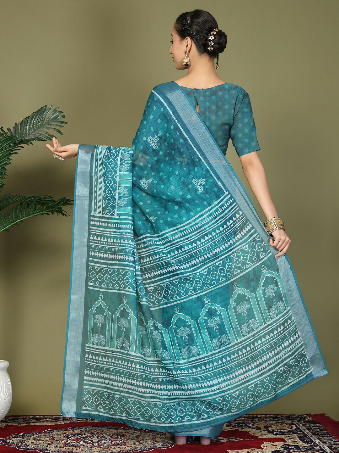 Sky Blue Cotton Saree with Matching Blouse Piece