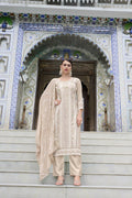 Beige Faux Georgette Kurta Set with heavy embroidery and pearl work