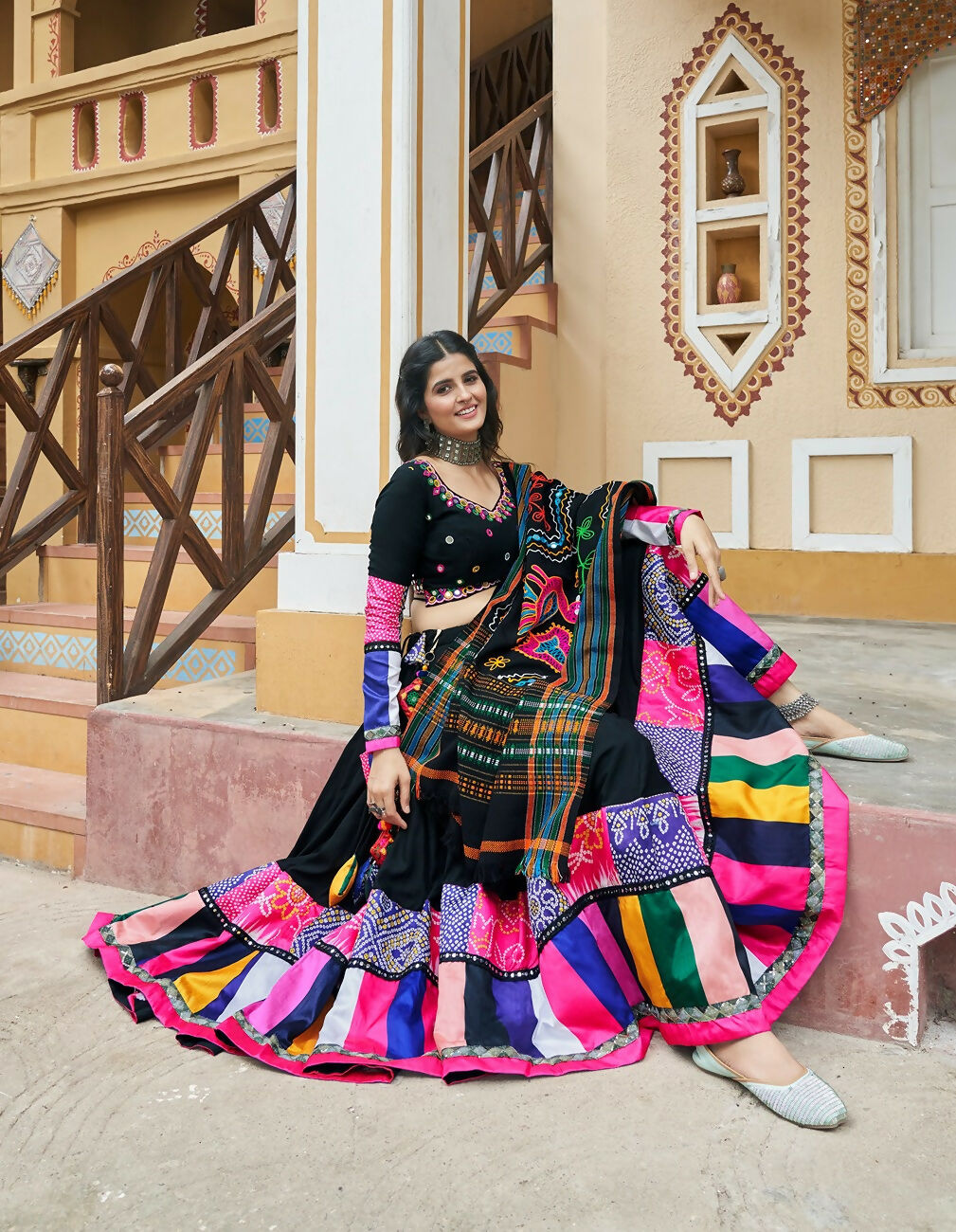 Black Viscose Rayon Designer Lehenga Choli for Navratri Festive