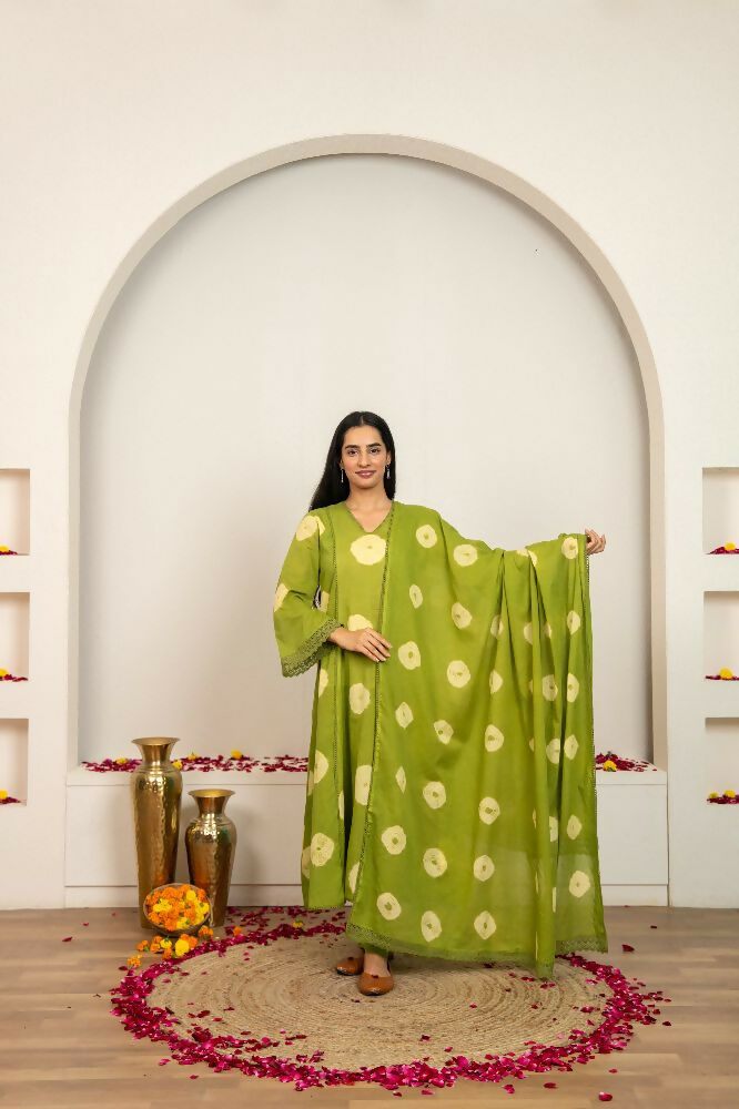Green Tie & Dye Cotton Suit Set for Everyday Wear