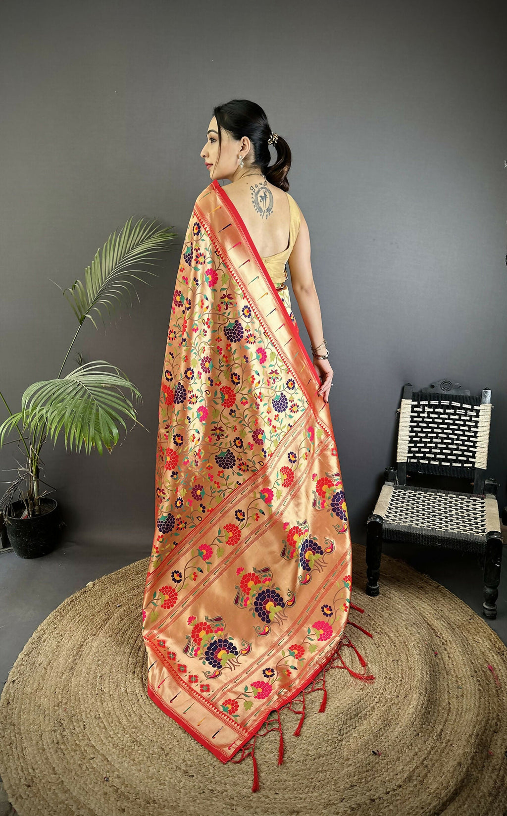 Crimson Red Intricate Floral Soft Silk Paithani Saree