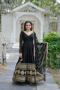 Black georgette kurta set with sequence embroidery detail
