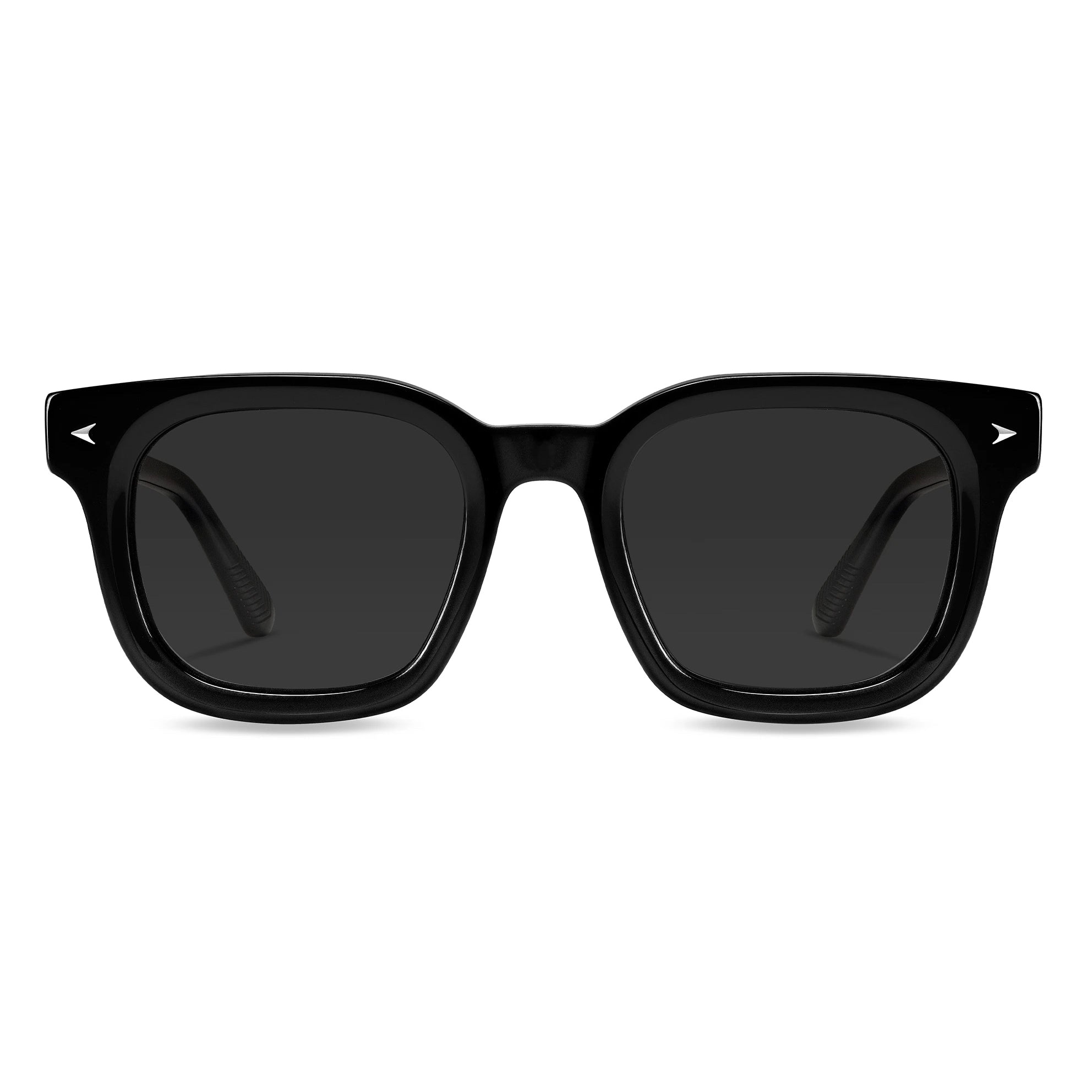 The Hudson sunglasses in Jet Black featuring beveled edges and a sleek rectangular frame silhouette.