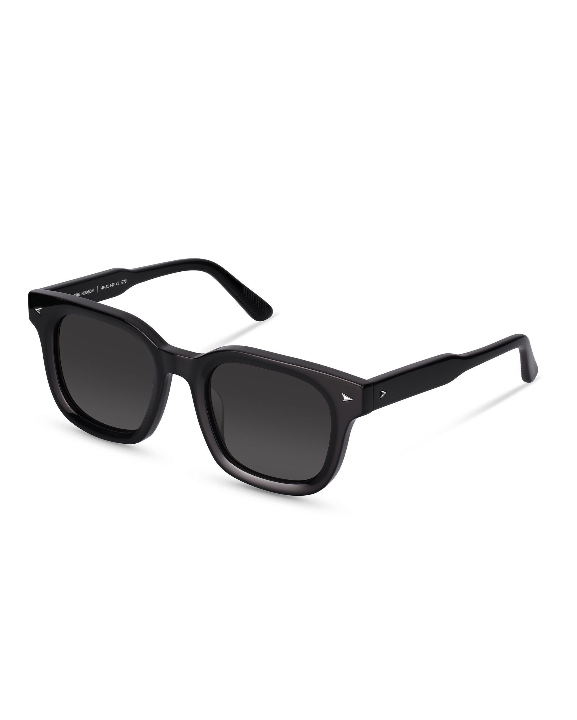 The Hudson Jet Black Structured Sunglasses with Beveled Edges