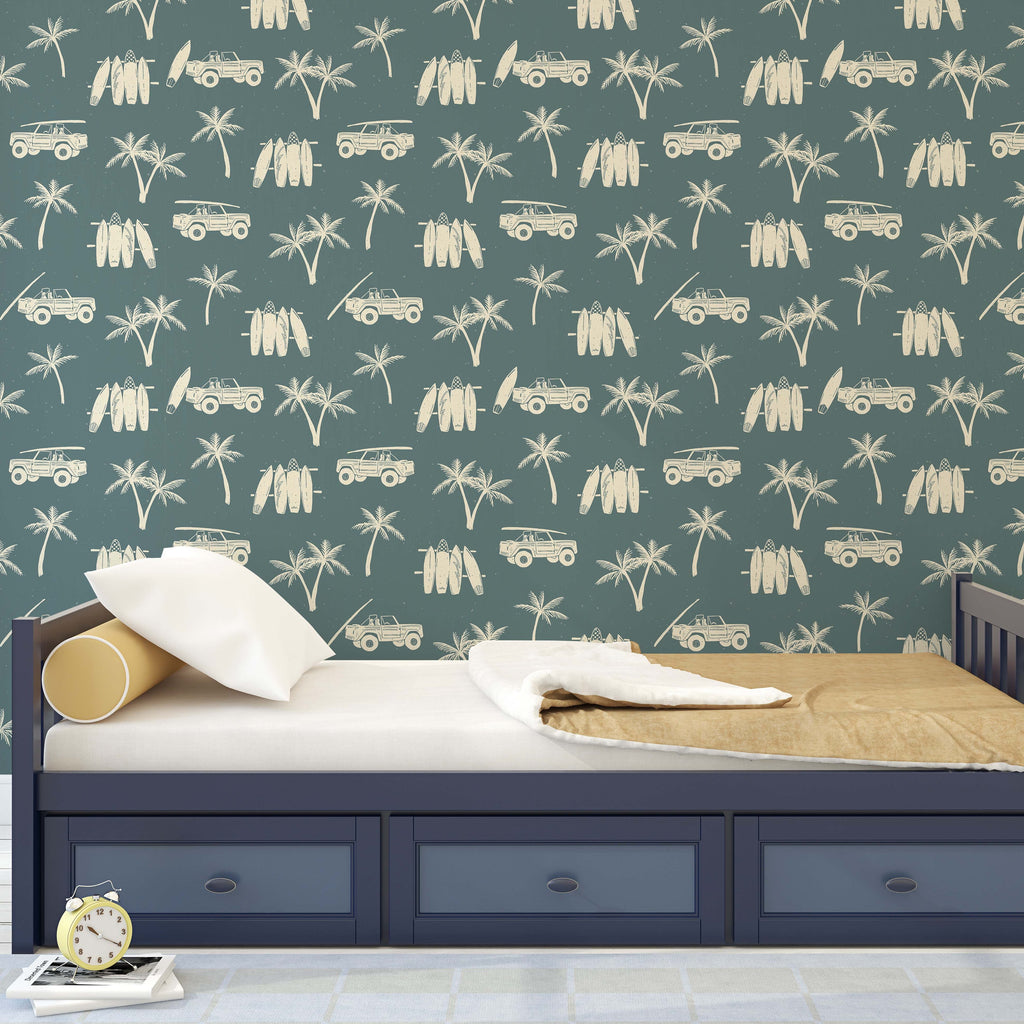 Hurley Removable Wallpaper in Beige, Olive-Green and Sage-Green
