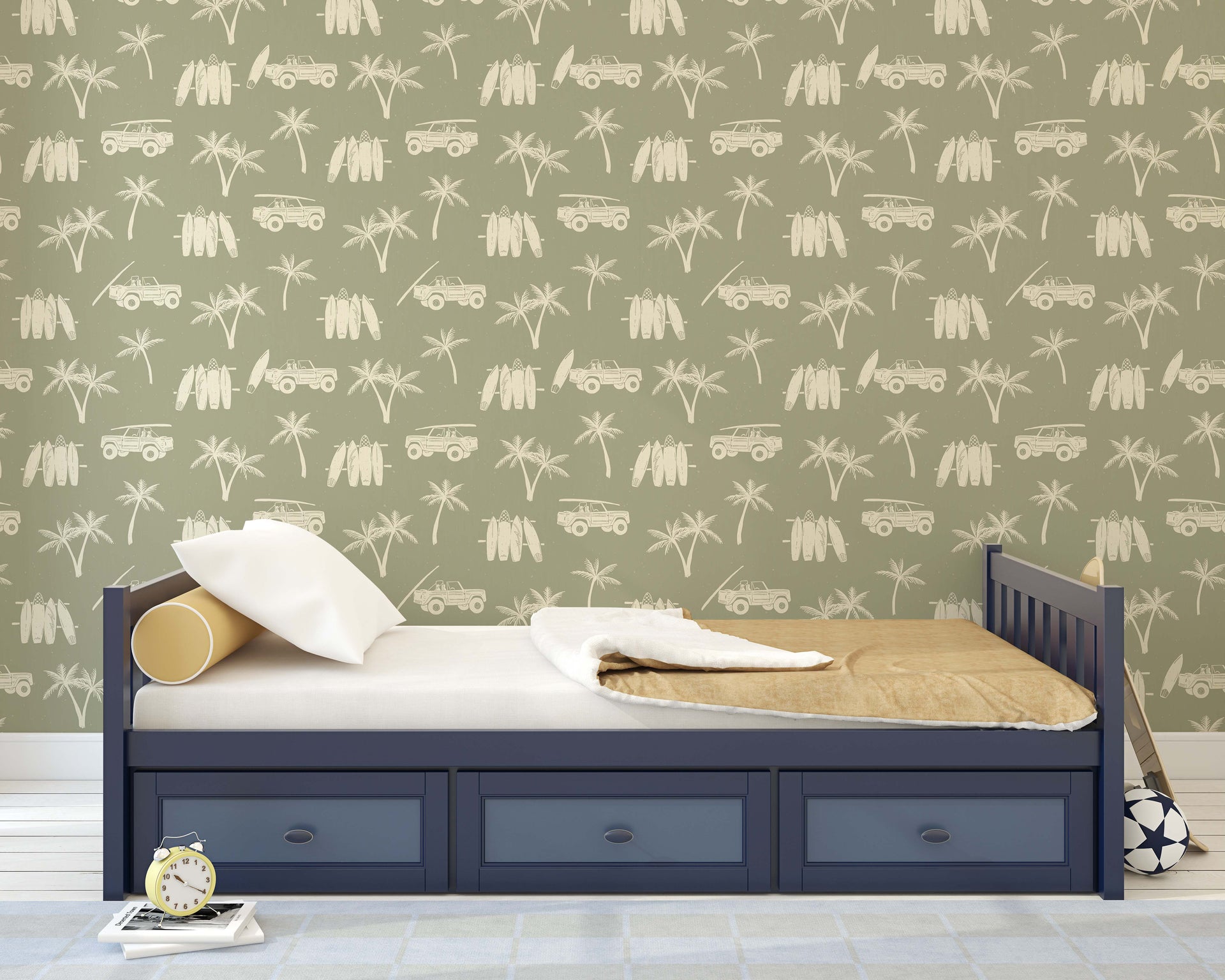 Hurley Removable Wallpaper in Beige, Olive-Green and Sage-Green