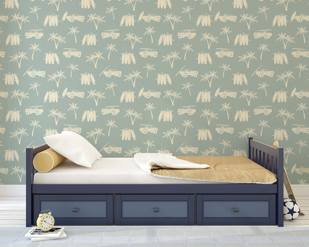Hurley Removable Wallpaper in Beige, Olive-Green and Sage-Green