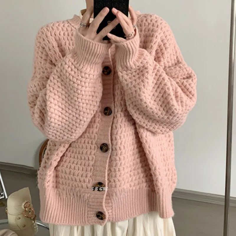 Women's Loose Single-Breasted Knit Cardigan Sweater Coat - Image 4