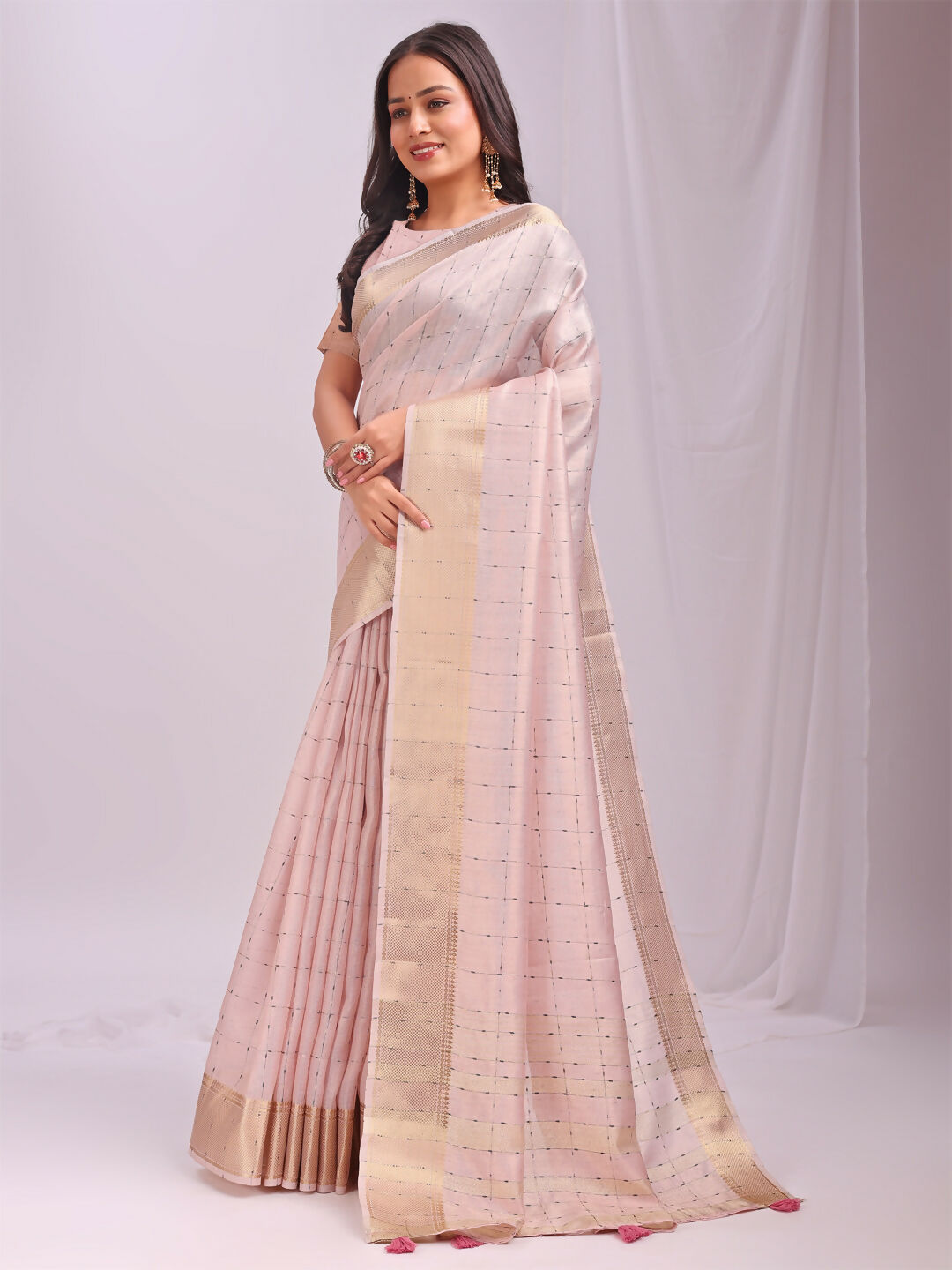 Peach Organza Saree with Matching Blouse Piece