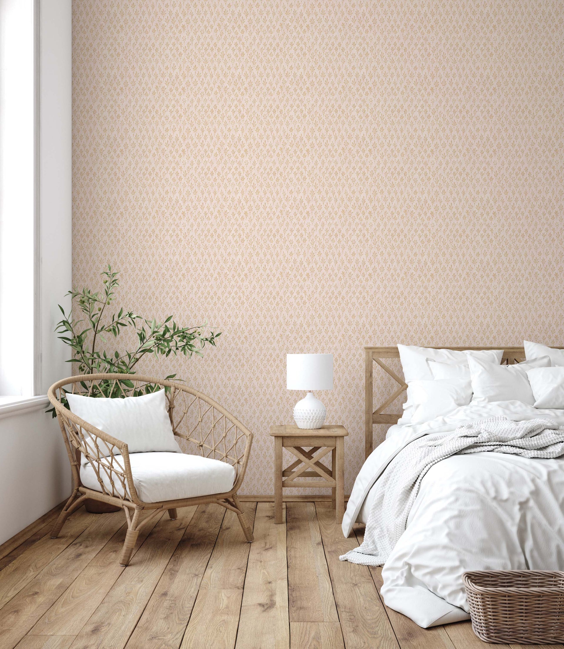 Hyacinth Floral Wallpaper in Blue, White, Pink and Gold