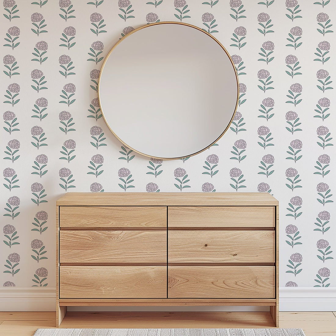 Harriet Floral Wallpaper in White and Blue Cottagecore Style