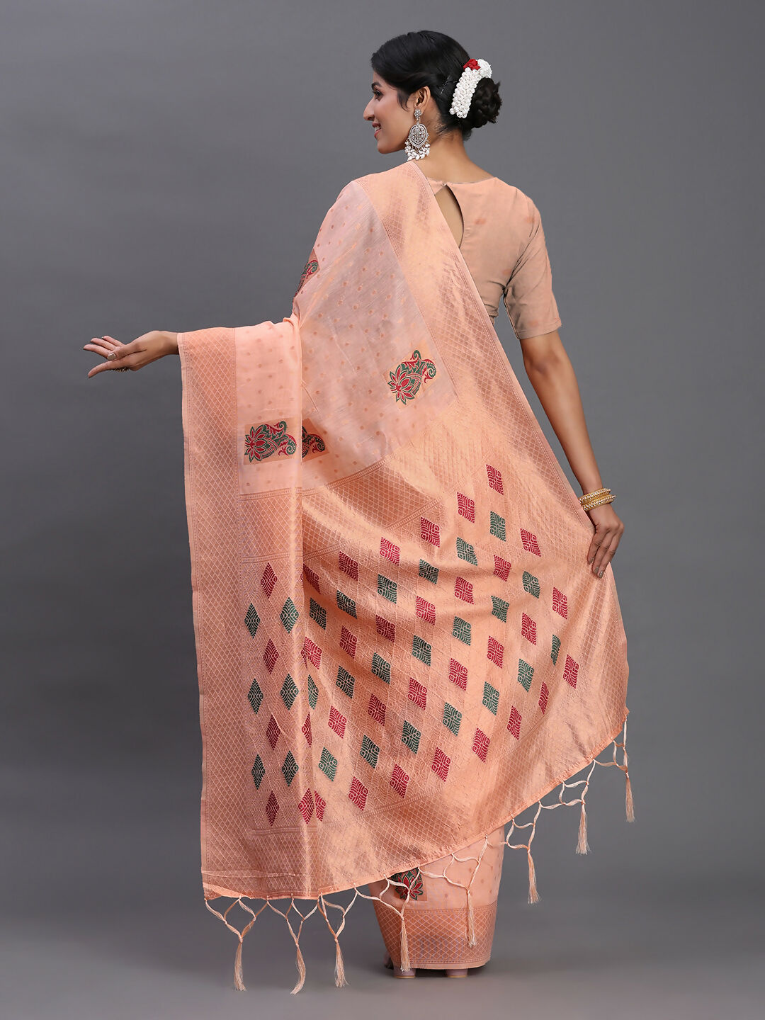 Peach Linen Cotton Saree with Matching Blouse Piece