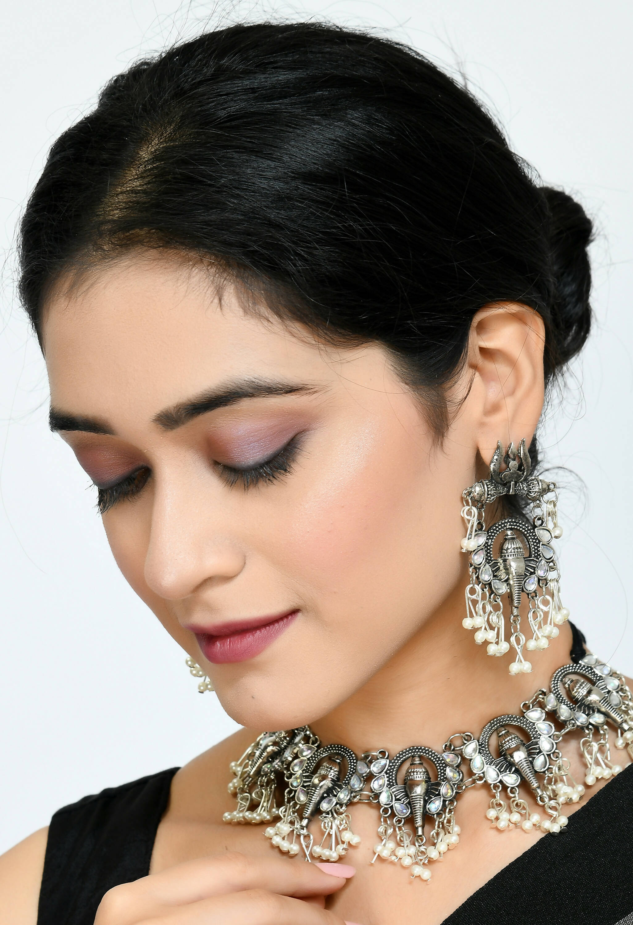 Oxidised Silver-Plated Ganesha Design Choker Necklace Set
