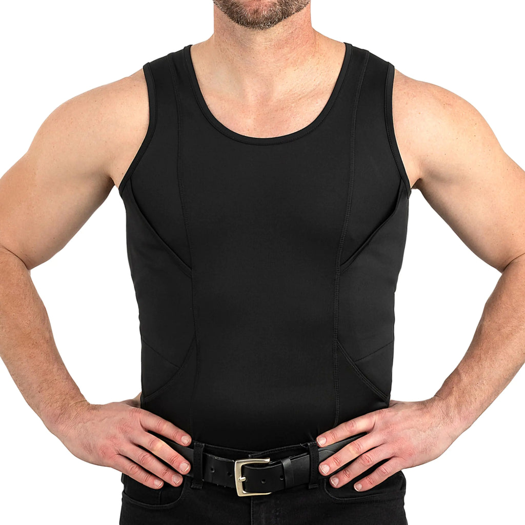 CCW Tactical Concealed Carry Holster Tank Top | Quick Access Open Pocket with Large Storage | All Season Moisture Wicking Compression Shirt | Mens Tank Top Black 3XL