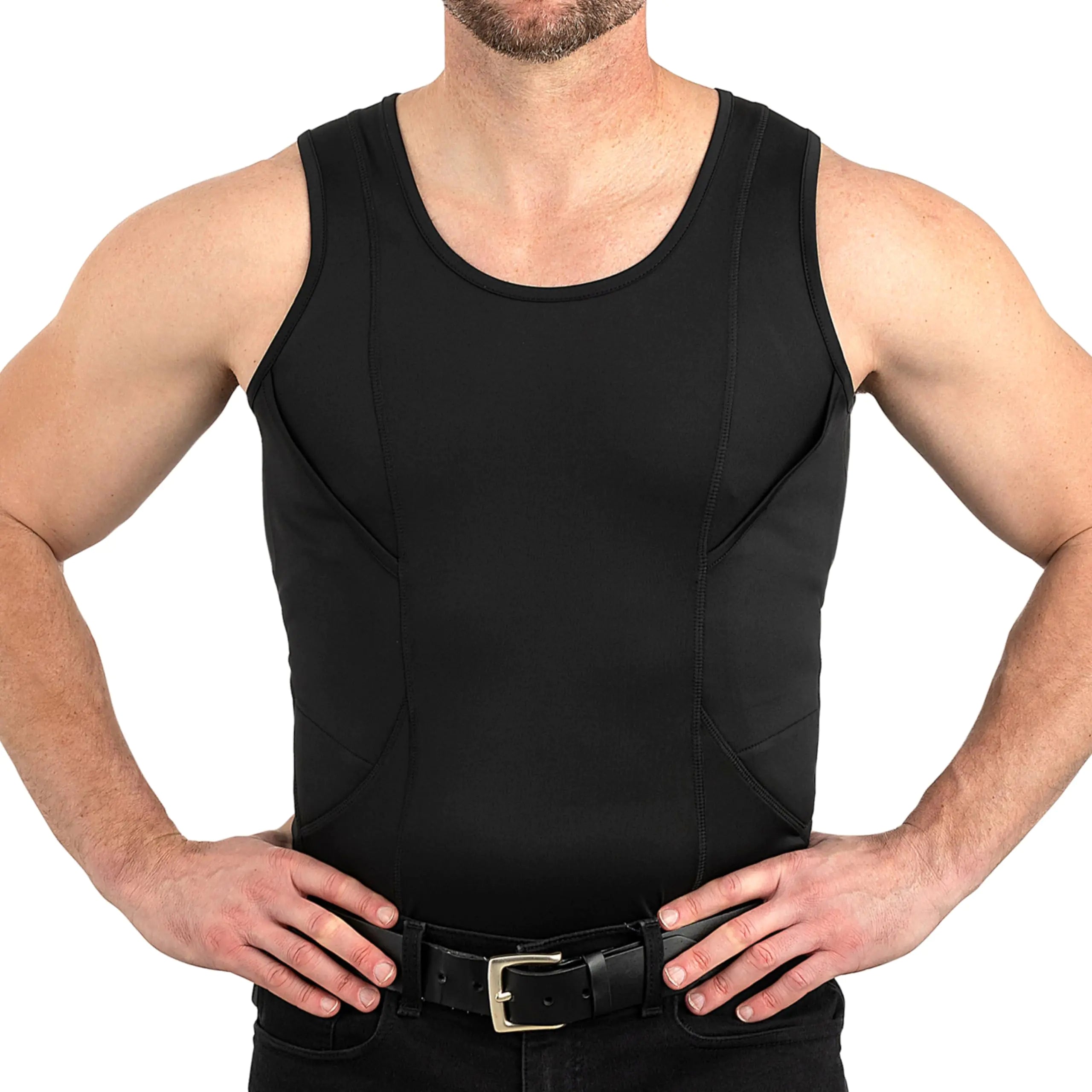 CCW Tactical Concealed Carry Holster Tank Top | Quick Access Open Pocket with Large Storage | All Season Moisture Wicking Compression Shirt | Mens Tank Top Black 3XL
