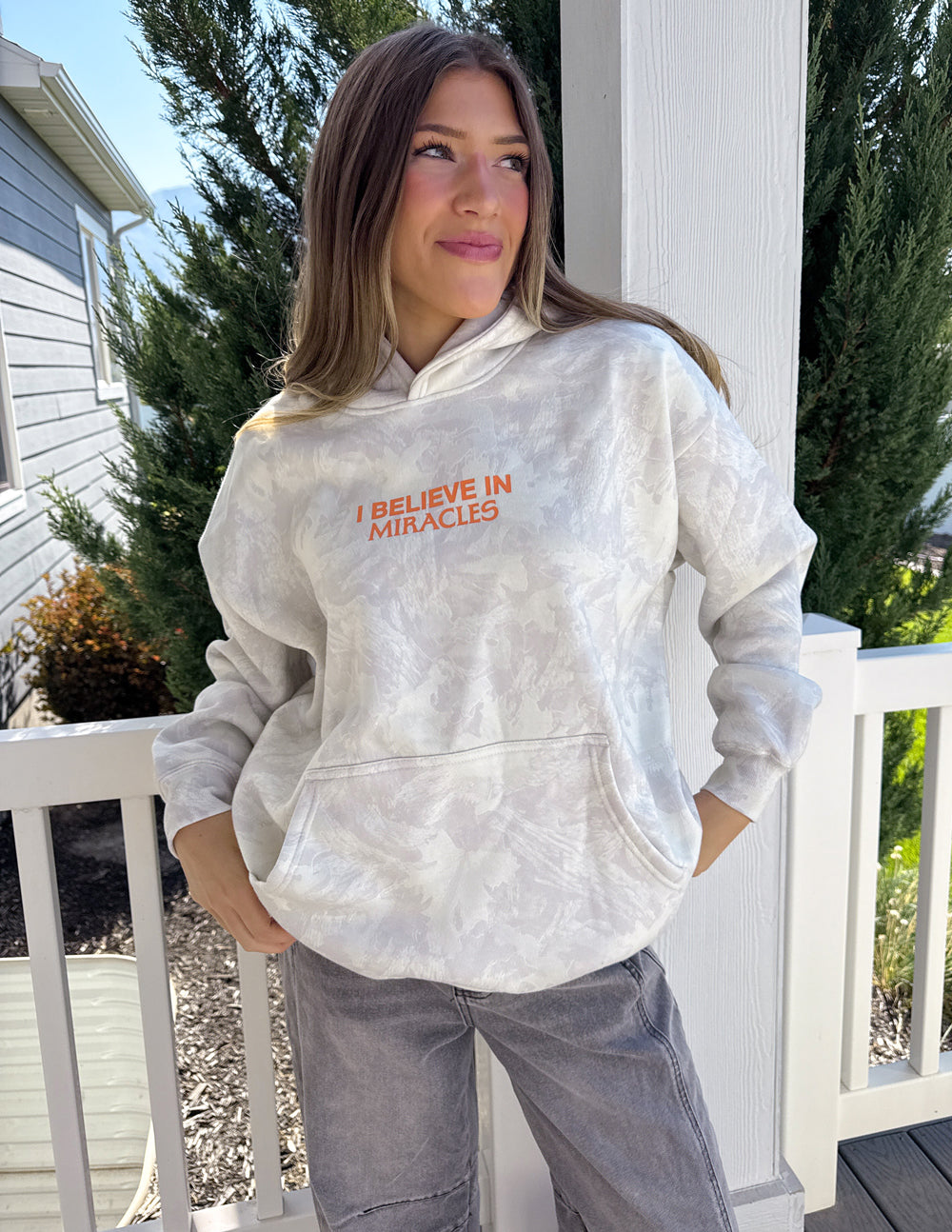 I Believe in Miracles White Camo Unisex Hoodie - Relaxed Fit