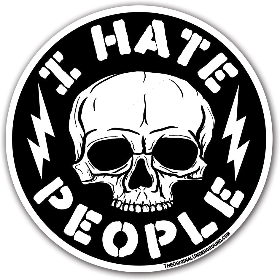 I Hate People vinyl sticker, 3x3 inch square decal on a smooth surface.