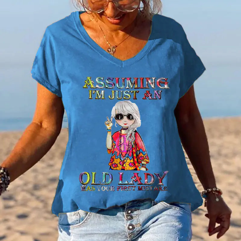 Women's Graphic Print V-Neck T-Shirt Casual Short Sleeve Tee - Image 24