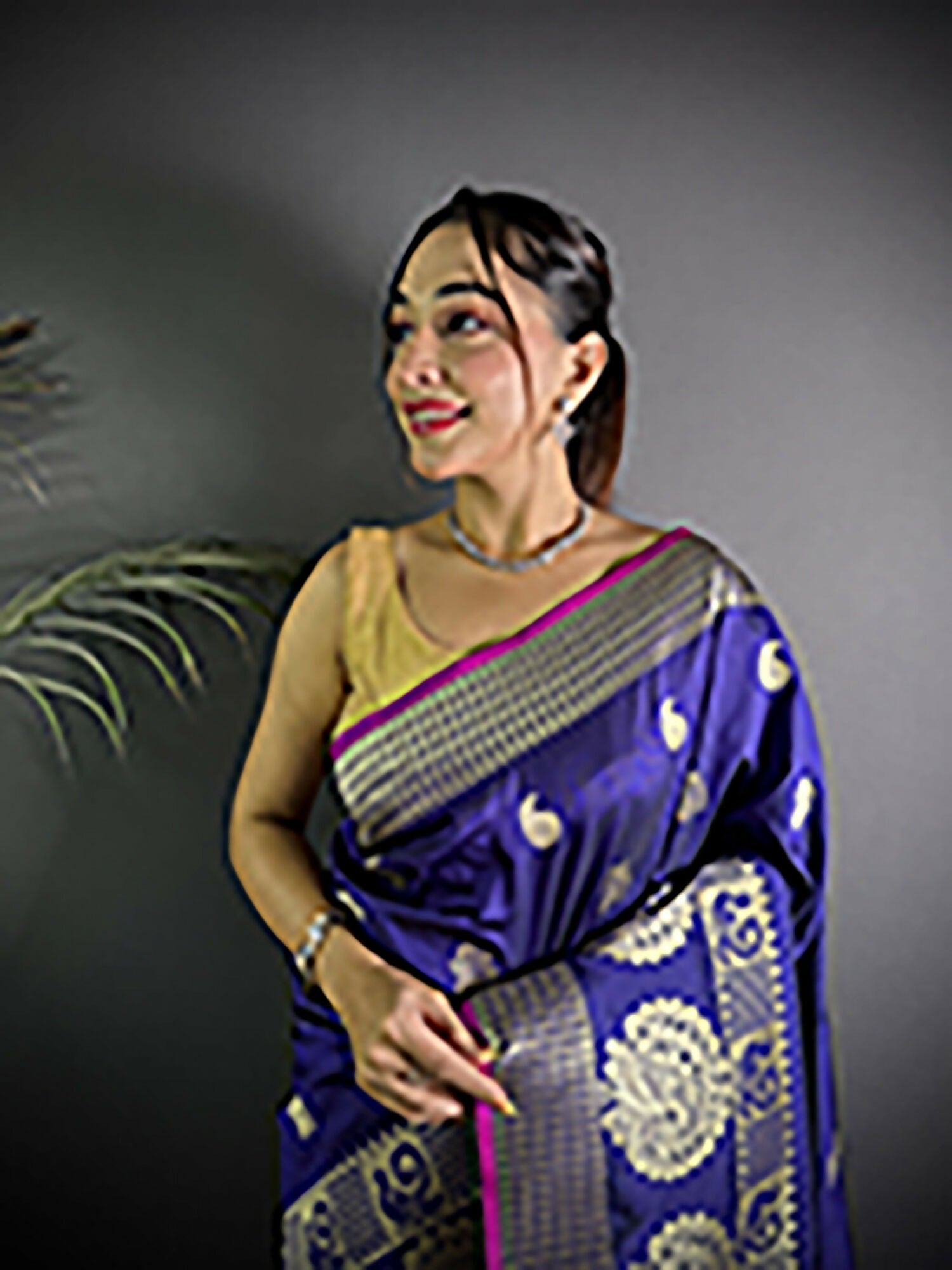 Purple Banarasi Soft Lichi Silk Saree with Paisley Design