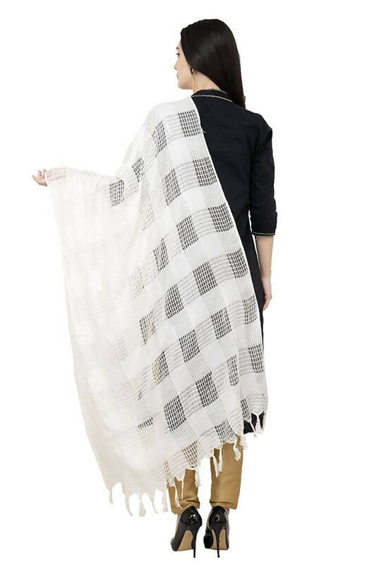 White Window Pattern Cotton Dupatta for Ethnic Outfits