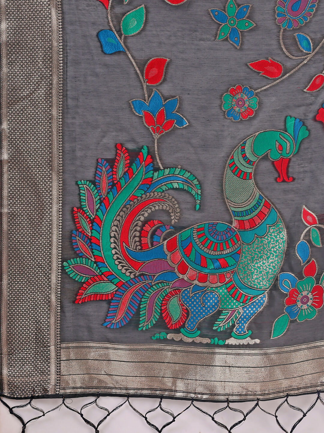 Black Linen Cotton Saree with Matching Blouse Piece