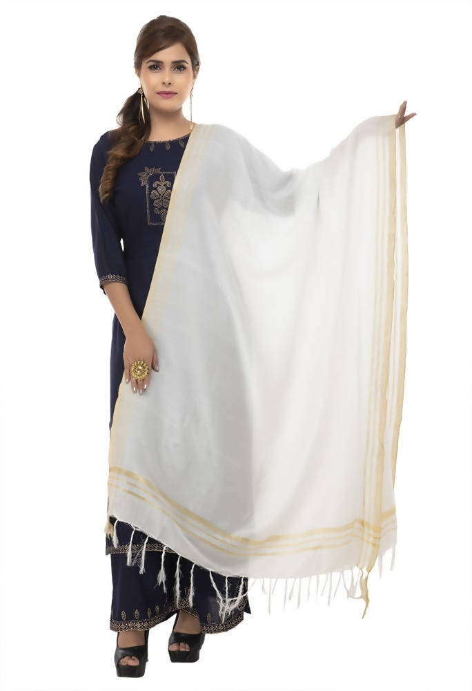 White Slub Cotton Dupatta - Soft Breathable Fabric Accessory