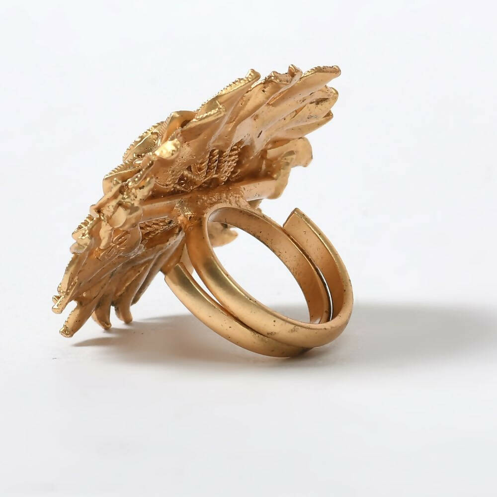 Joharkamal Gold-Polished Statement Ring with Stone Studs