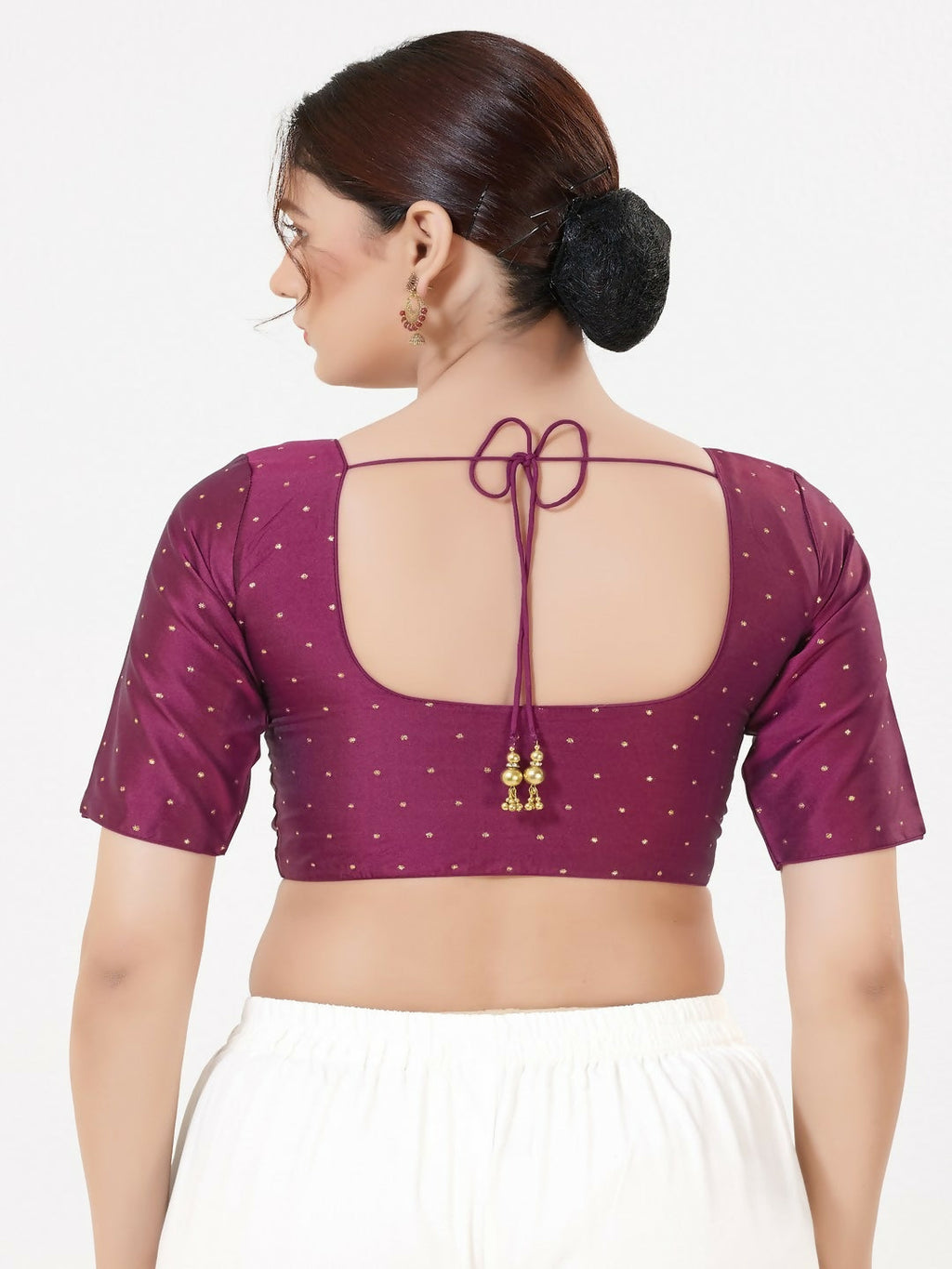 Plum Taffeta Silk Sleeveless Front Open Round Neck Blouse