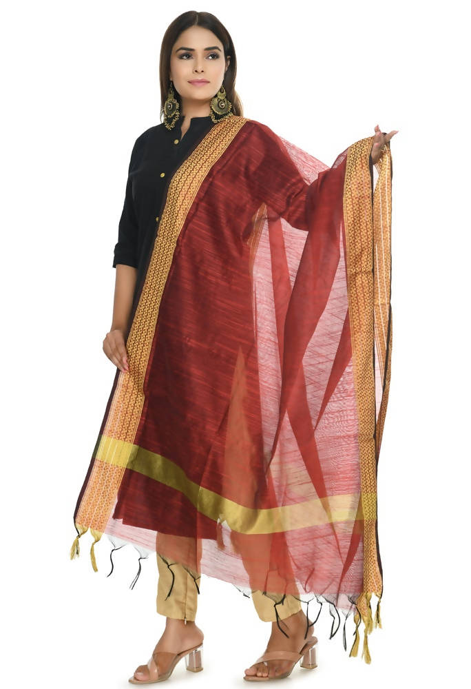 Maroon handloom cotton dupatta with a classic texture and elegant drape
