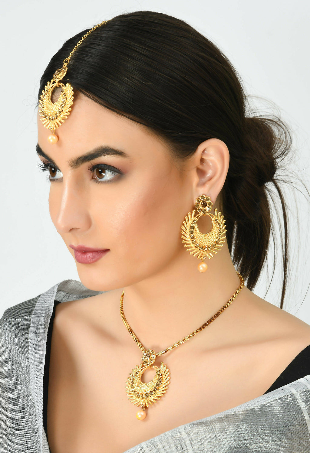 Gold-Polished Brass Long Necklace for Traditional Elegance