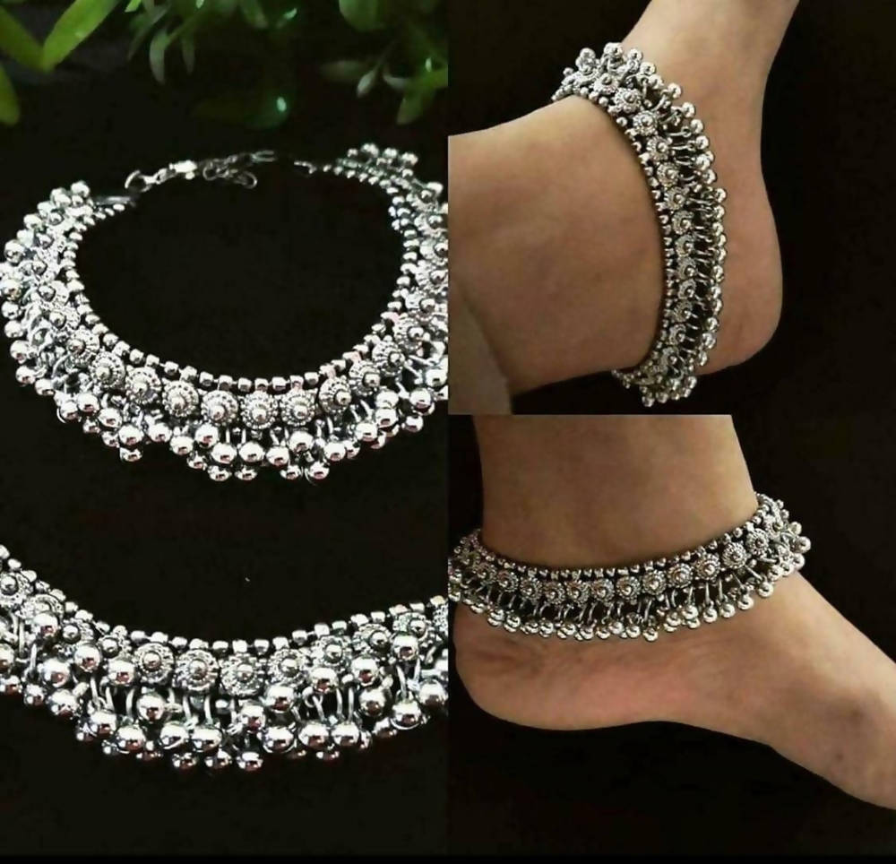 Oxidised Silver Plated Traditional Anklets for Ethnic Wear