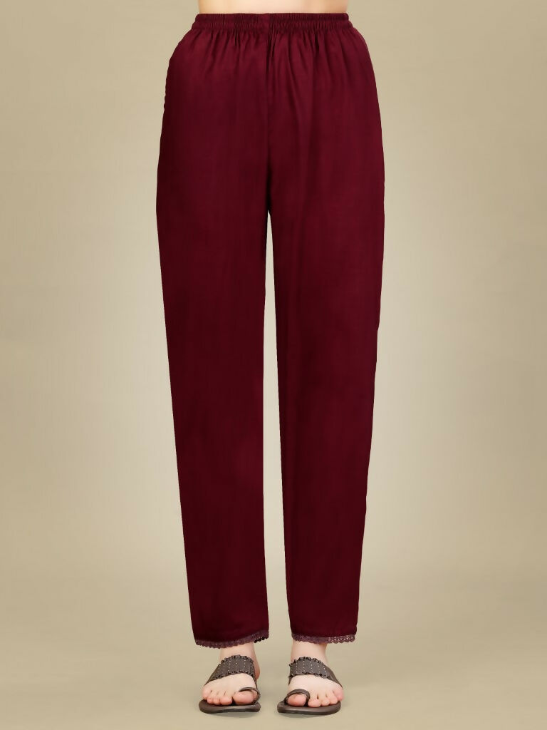 Women's Maroon Silk Blend Straight Kurta with Trouser and Dupatta